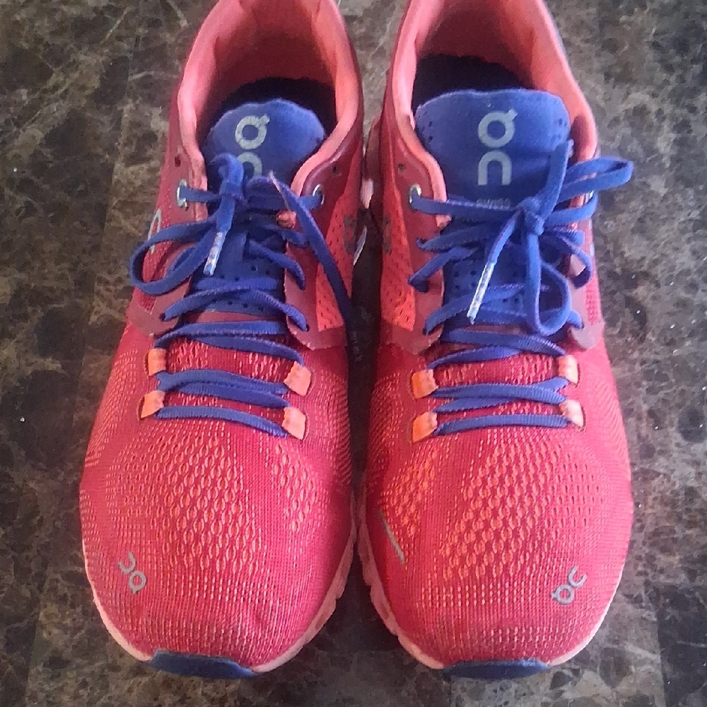 On Running Coral and Navy Sneakers